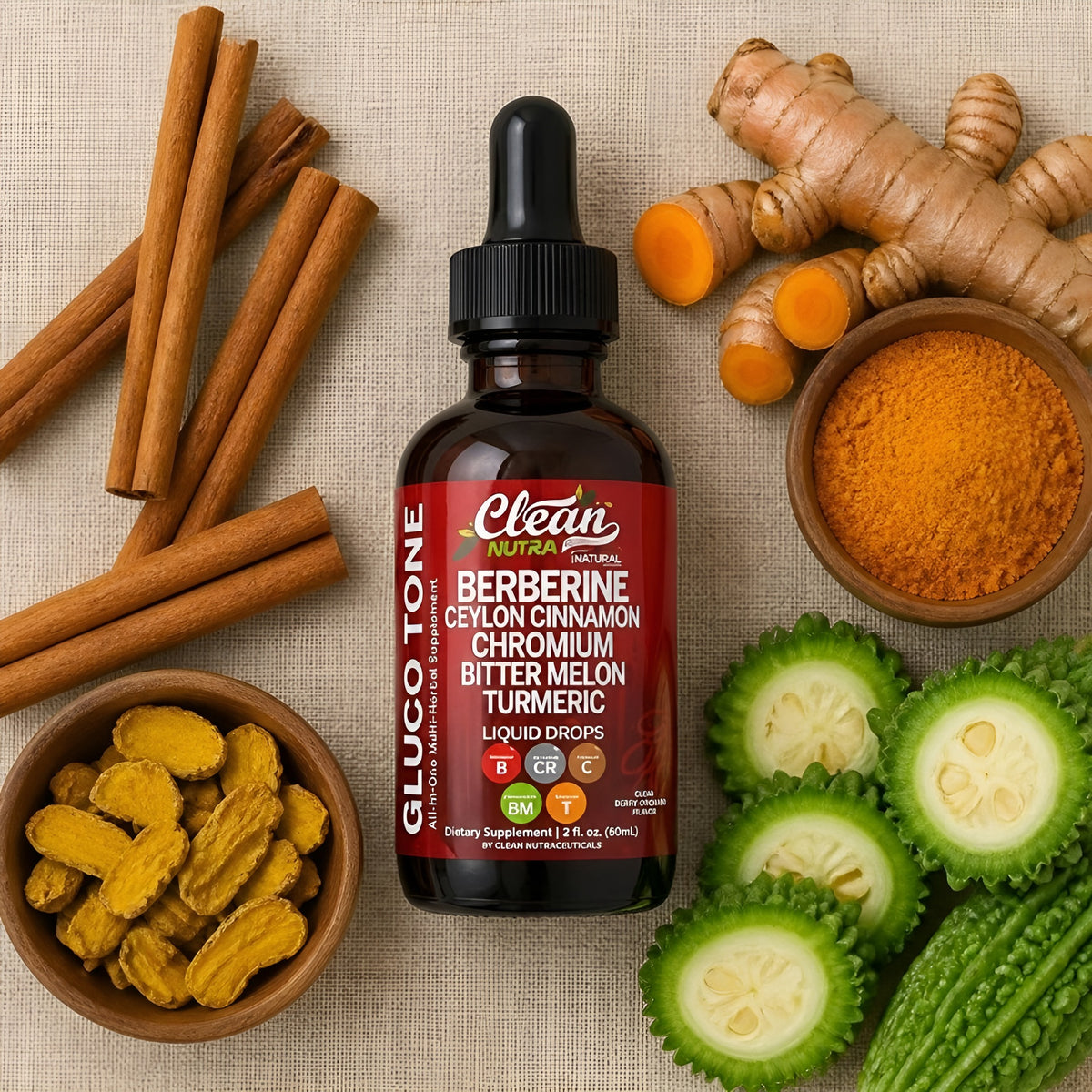 Gotas Gluco Tone · Berberina + Canela
