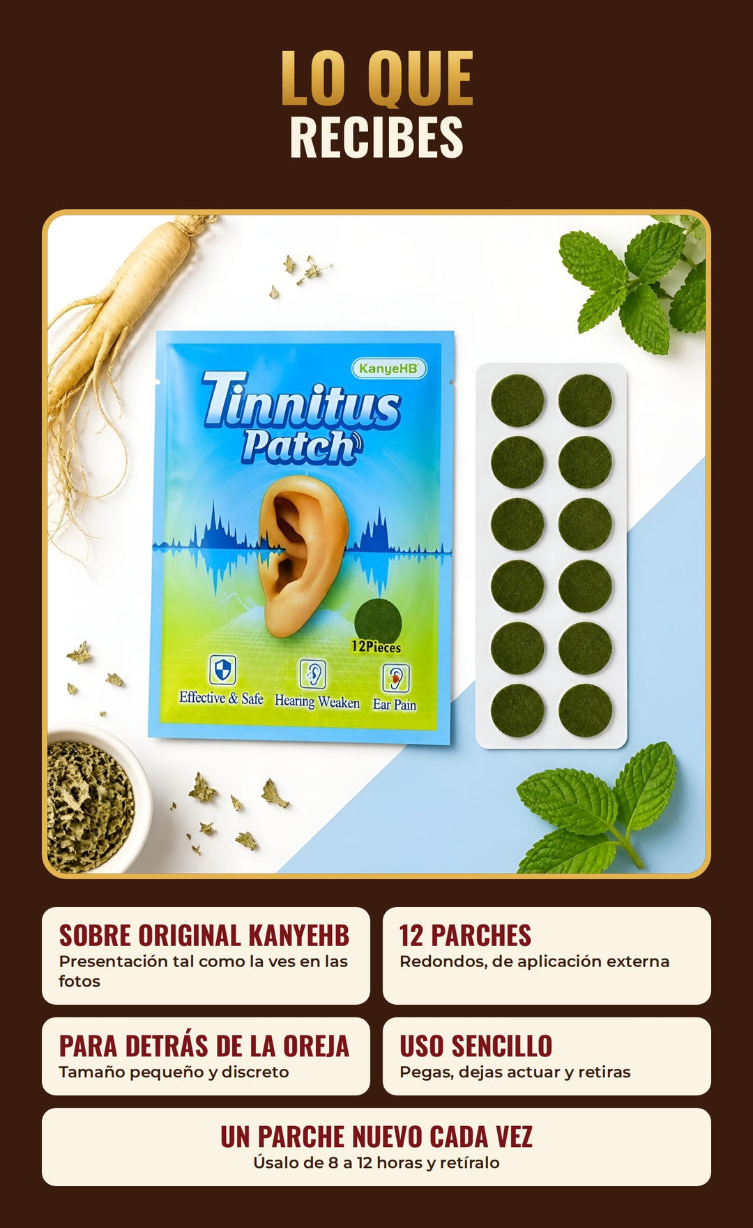 Qué lleva Tinnitus Patch KanyeHB 12 parches